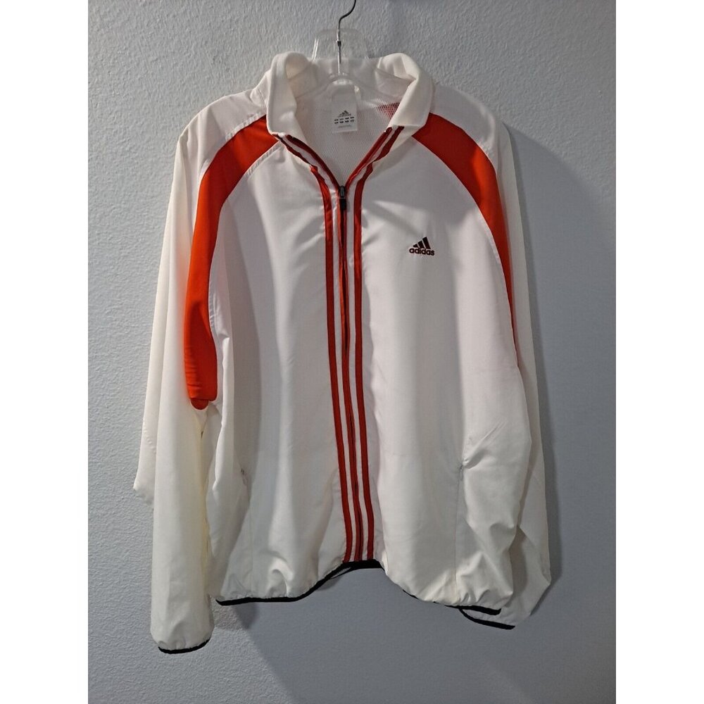 Vintage Adidas Climaproof 3 White Orange Stripe Light Weight Windbreaker, Large